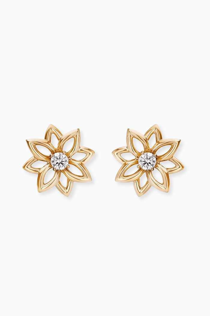 Lotus Diamond Stud Earrings in 18kt Yellow Gold
