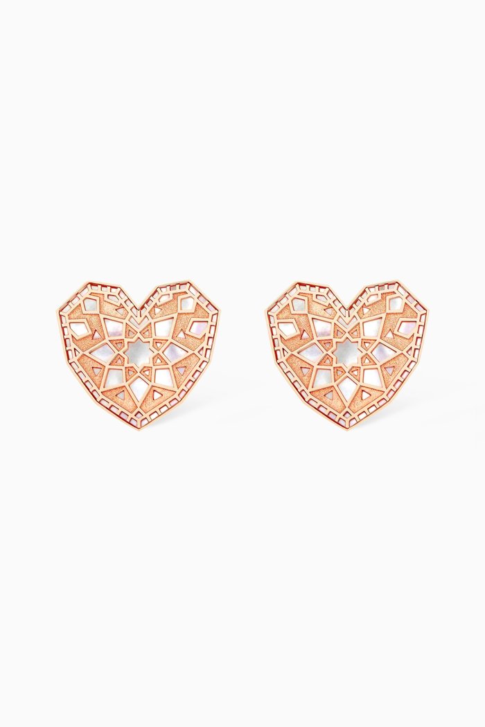 Qalb Turath Small Stud Earrings in 18kt Rose Gold