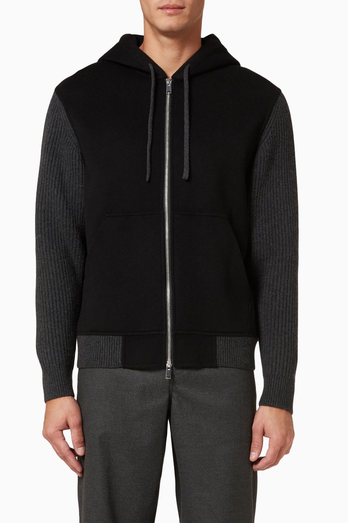 

Haskel Zip Hoodie in Wool & Cashmere, Black