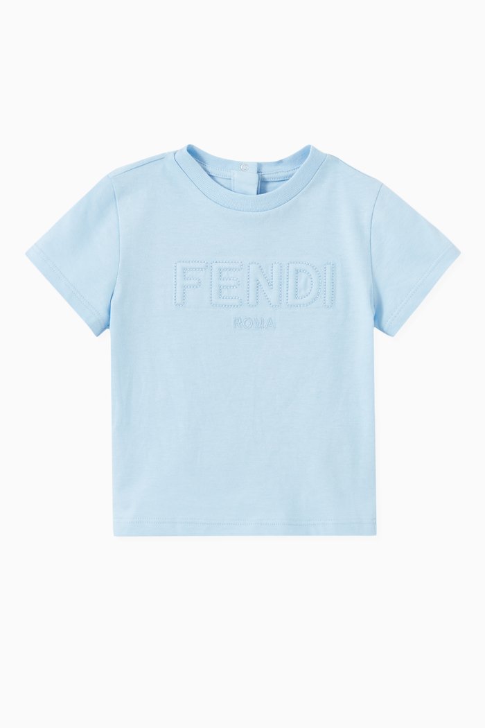 Embossed Logo T-shirt in Cotton Jersey, Blue