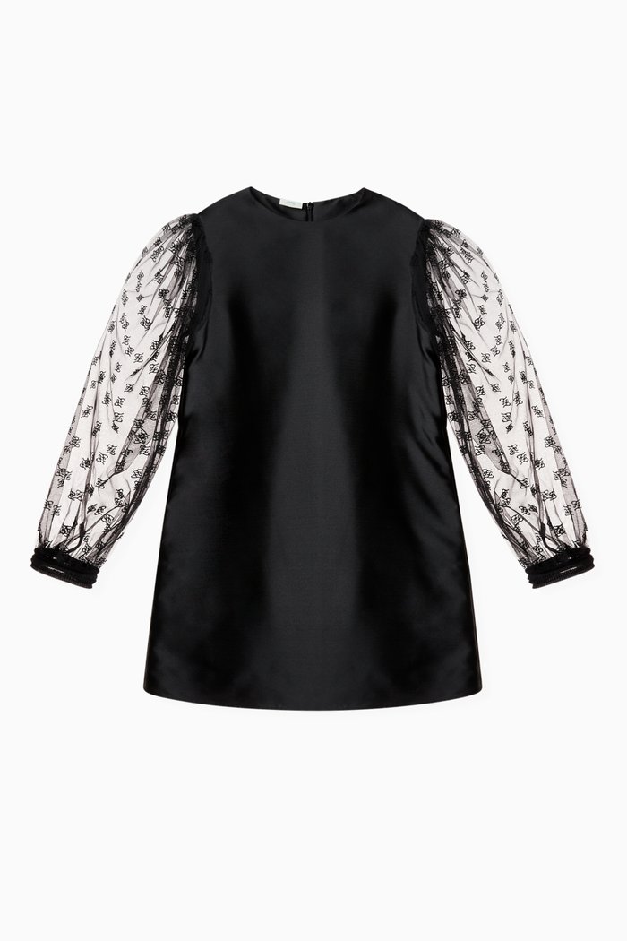 

Dress with FF Karligraphy Tulle Sleeves in Cotton, Black