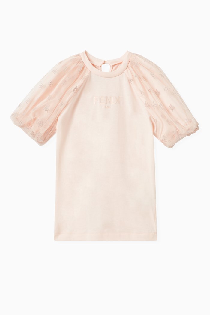 

T-shirt with FF Karligraphy Sleeves in Cotton Jersey & Tulle, Orange
