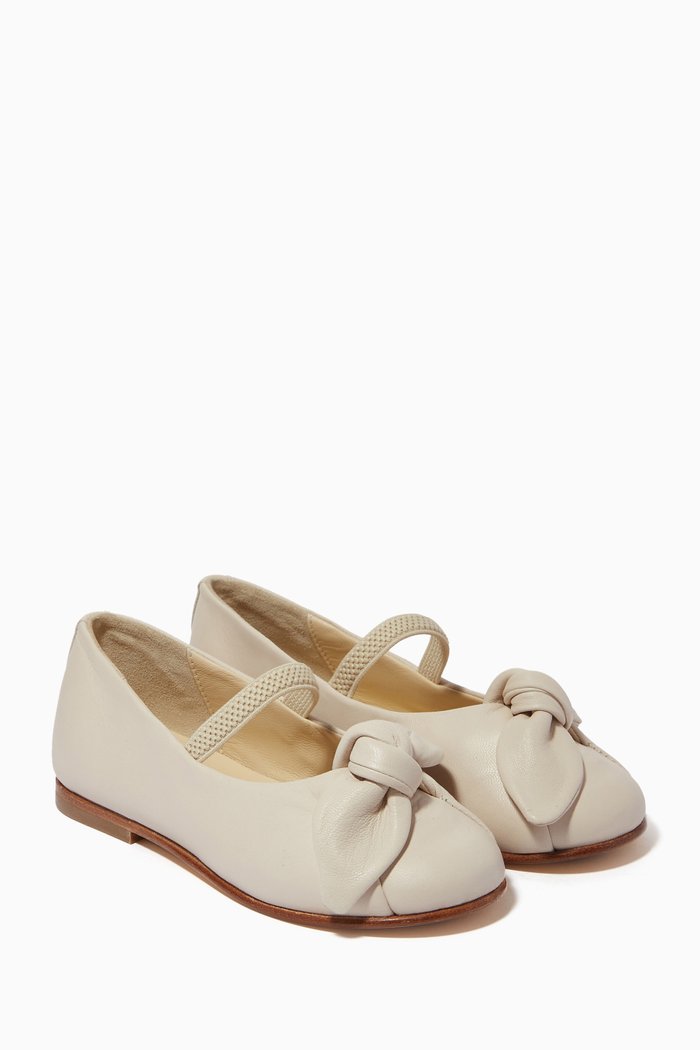 

Bow Ballerinas with Strap in Leather, Neutral