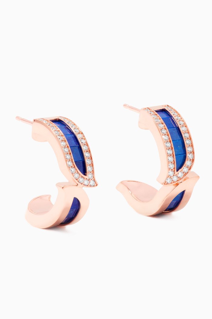 Alif Mosaic Lapis Lazuli & Diamond Hoop Earrings in 18kt Rose Gold