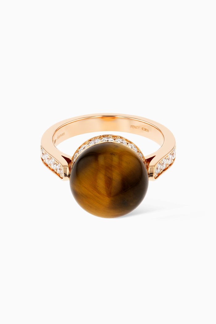 

Dome Majesty Tiger Eye & Diamond Ring in 18kt Rose Gold