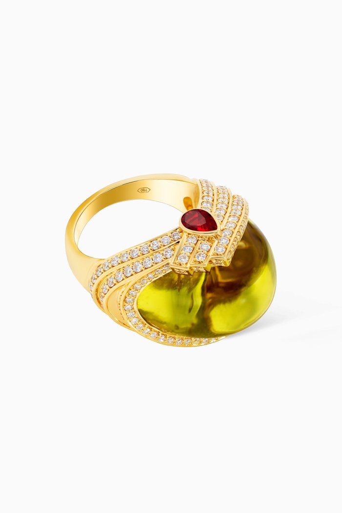 Turban Lemon Quartz & Diamond Ring in 18kt Yellow Gold