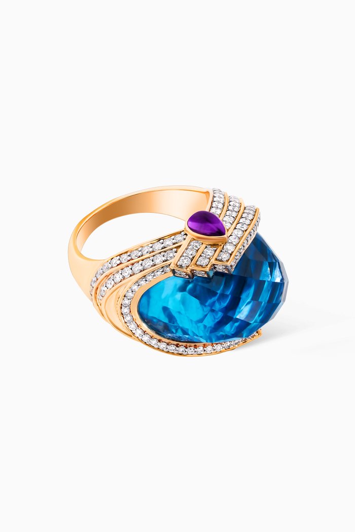 

Turban Blue Topaz & Diamond Ring in 18kt Rose Gold