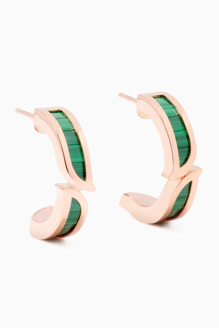 

Alif Mosaic Malachite Hoop Earrings in 18kt Rose Gold