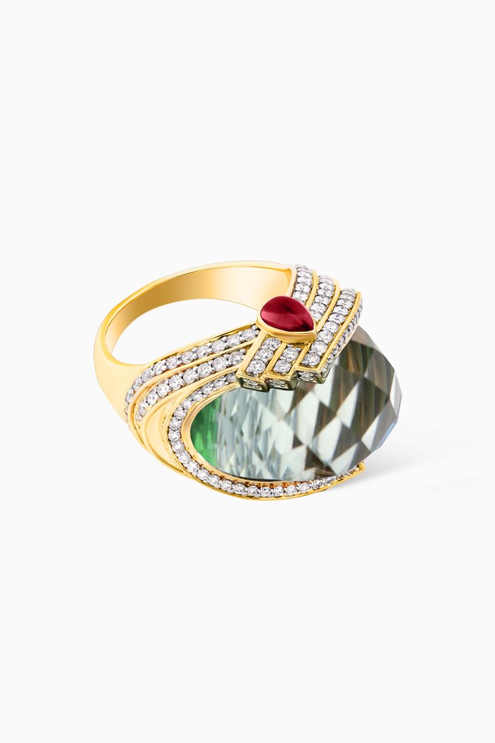 Turban Green Amethyst & Diamond Ring in 18kt Rose Gold