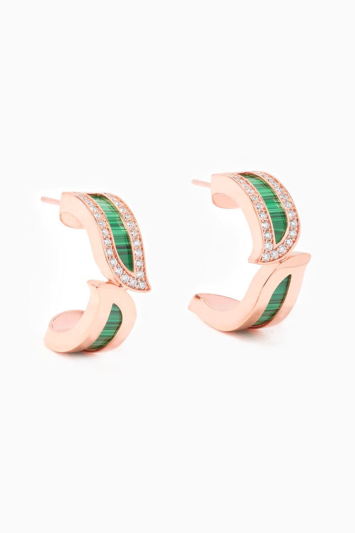 

Alif Mosaic Malachite & Diamond Hoop Earrings in 18kt Rose Gold