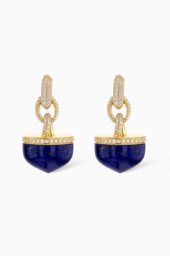 Dome Majesty Lapis Lazuli & Diamond Earrings in 18kt Yellow Gold