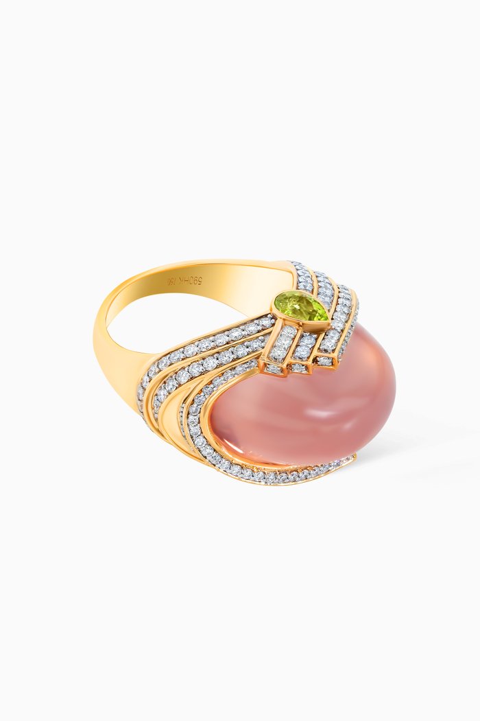 

Turban Rose Quartz & Diamond Ring in 18kt Yellow Gold