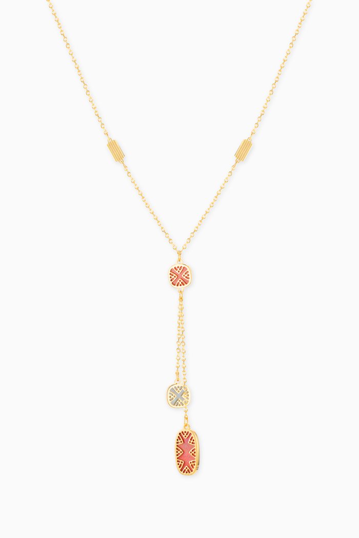 

Amelia Alhambra Palace Mother of Pearl Two Tassels Necklace in 18kt Yellow Gold
