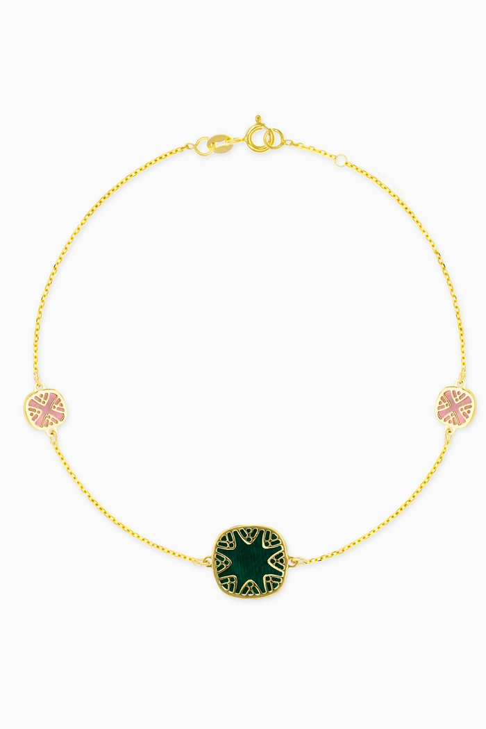 

Amelia Espańa Mother of Pearl Double Sided Three Motif Bracelet in 18kt Yellow Gold