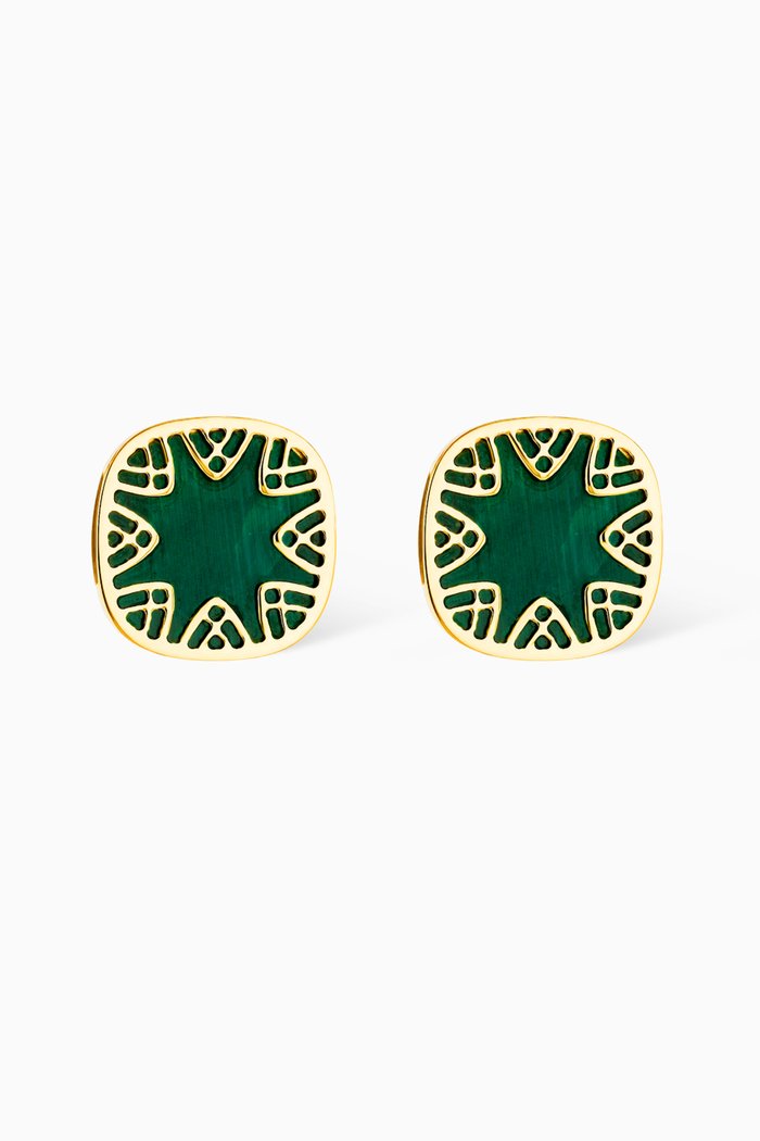

Amelia Alhambra Mother of Pearl Big Square Stud Earrings in 18kt Yellow Gold