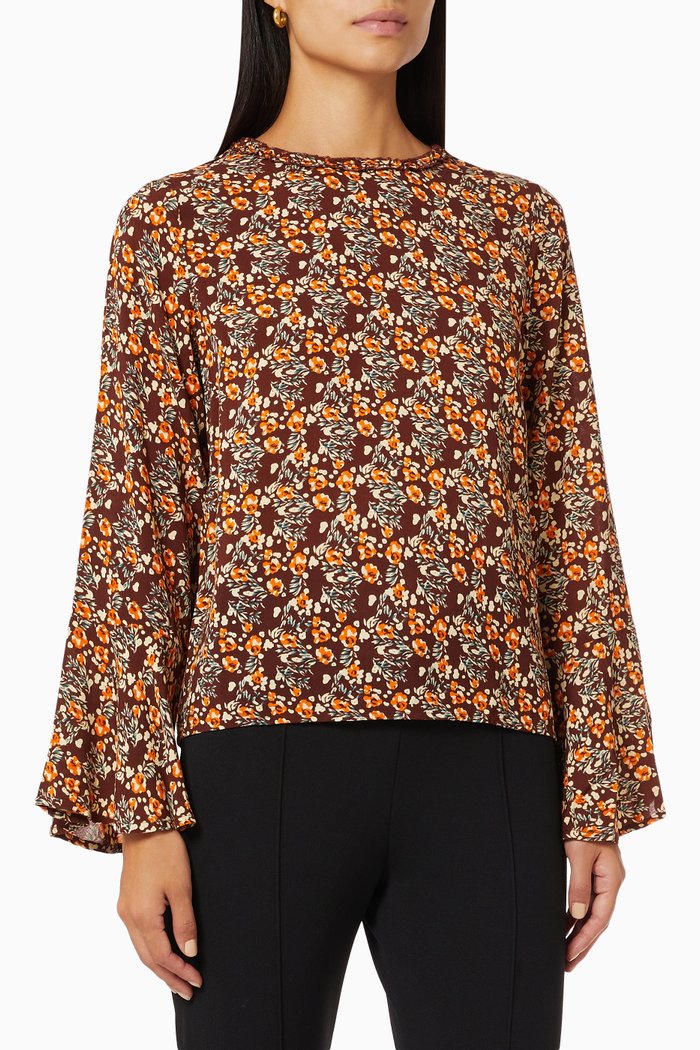 

Yasolima 7/8 Top in Floral Viscose, Brown