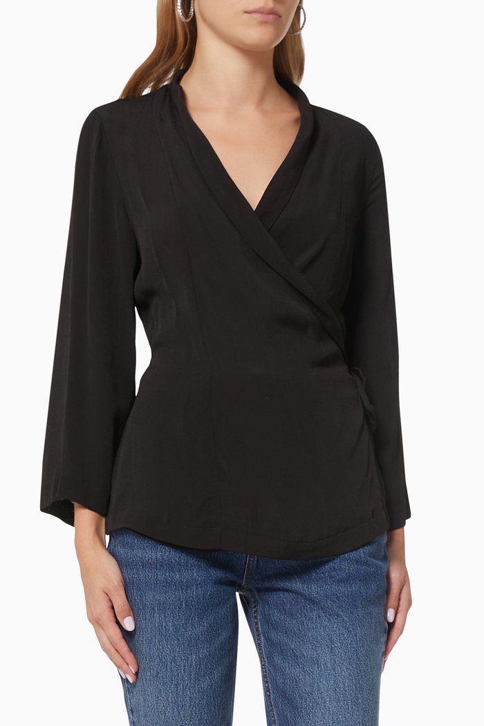 

Yasovila Wrap Blouse in Viscose, Black