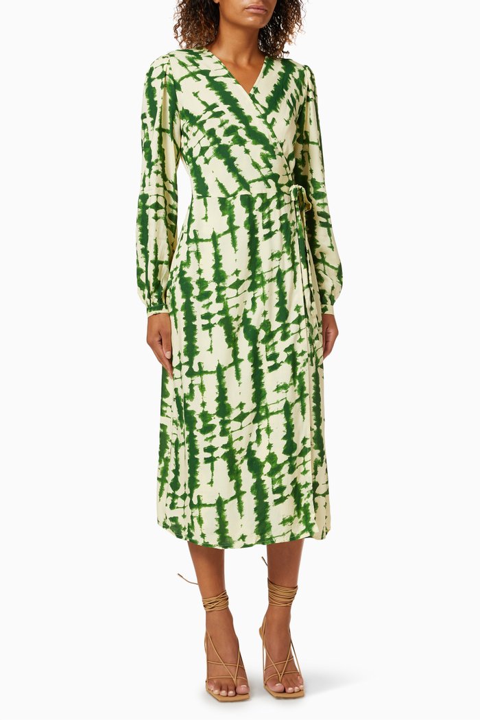 

Yasmelina Wrap Midi Dress in Viscose, Green