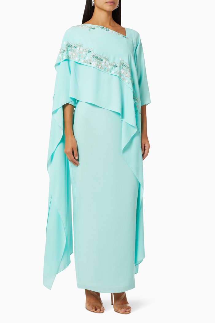 

Diagonal Beaded Dress in Crepe, Blue