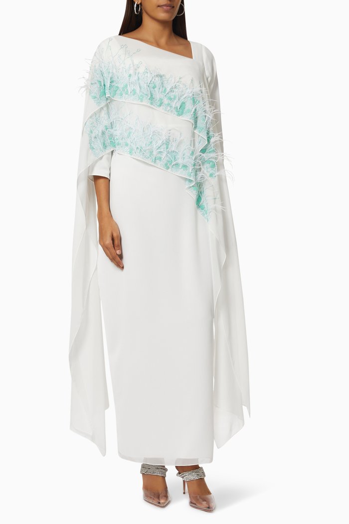 

Diagonal Embroidered Dress in Chiffon, White
