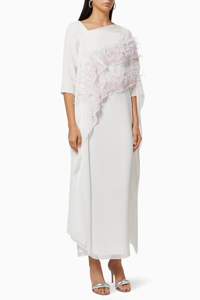 

Diagonal Embroidered Dress in Chiffon, White