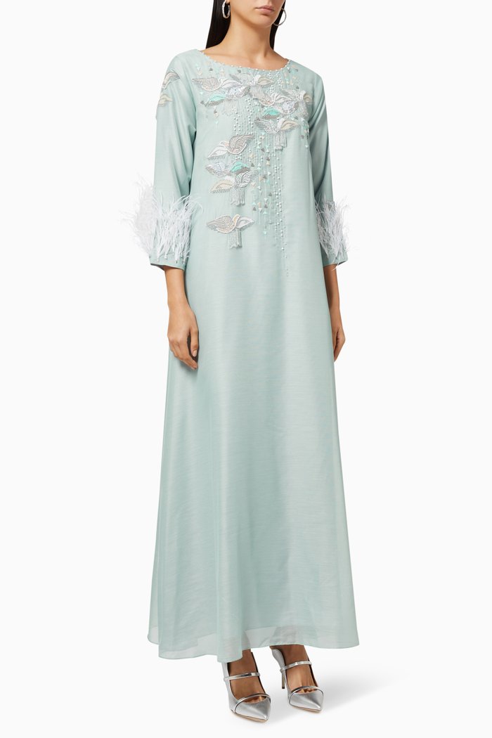 

Dancing Birds Jalabiya in Linen, Green