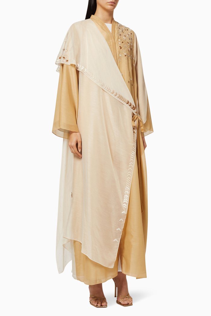 

Sahara Embroidered Abaya Set in Linen, Neutral