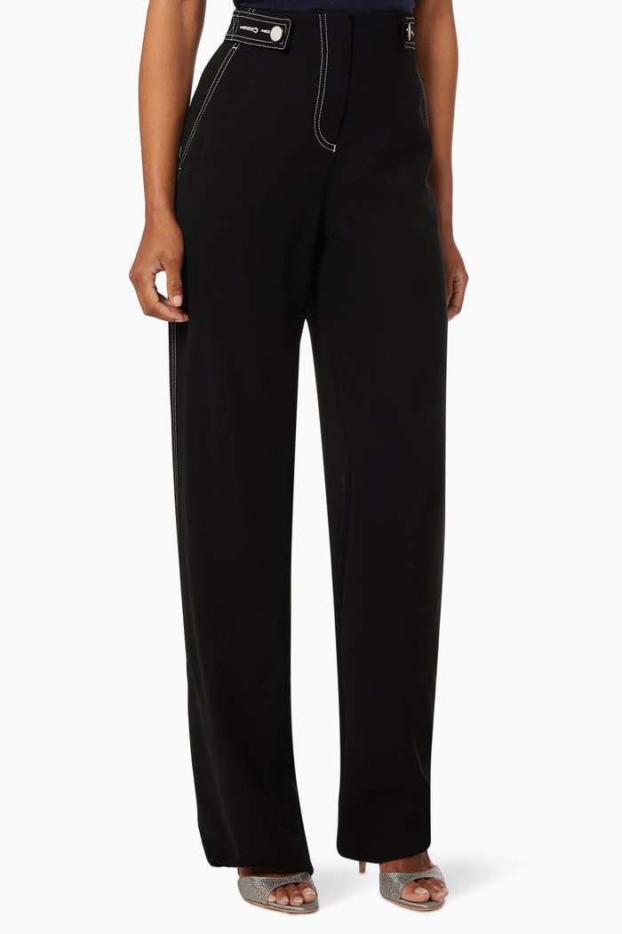 

Button Tabs Wide-leg Trousers in Cady, Black