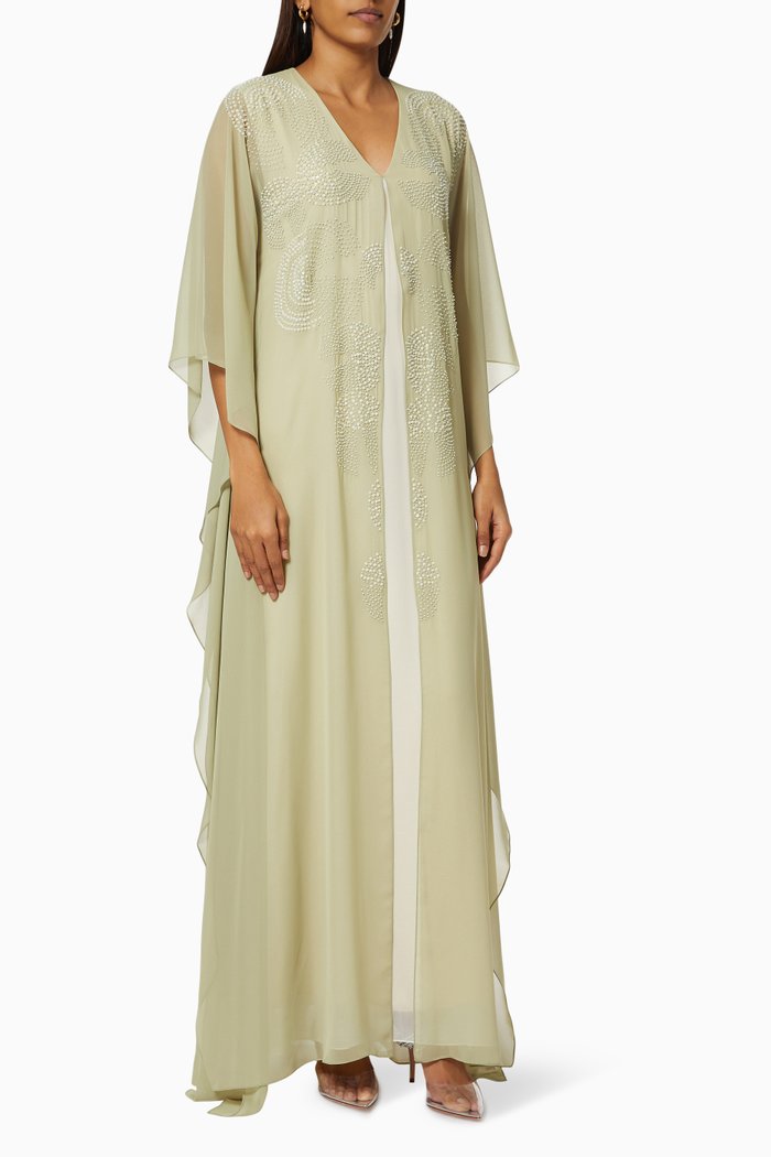 

Embroidered Farasha Dress in Chiffon, Green