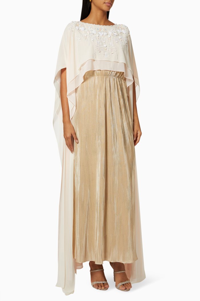 Embellished Cape Dress in Chiffon, Pink