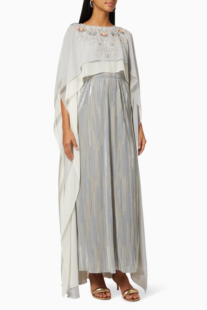 

Embellished Cape Dress in Chiffon, Grey