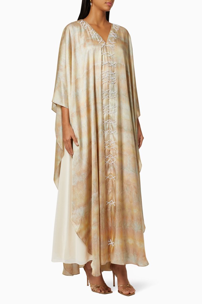 

Farashia Cut Jalabiya in Organza & Linen, Pink