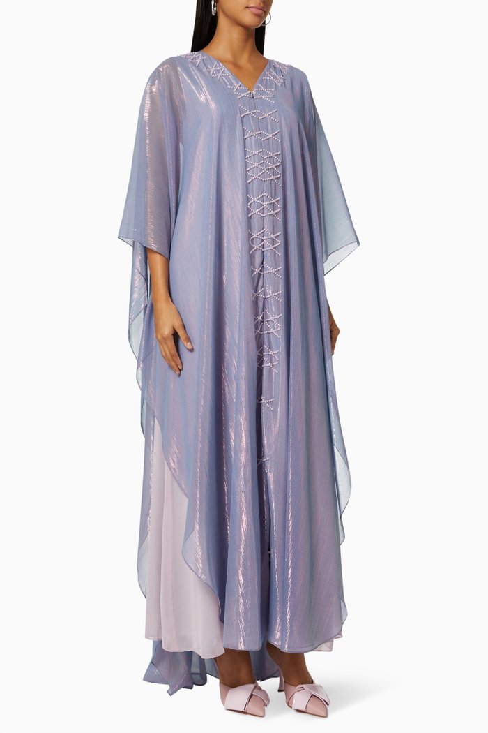 

Farashia Cut Jalabiya in Organza & Linen, Grey