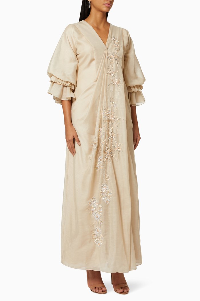 

Bead Embellished Dress in Linen, Neutral