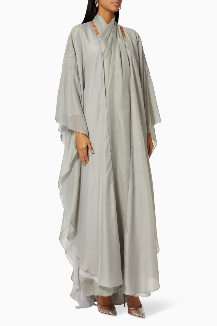 Halterneck Dress & Jacket Set in Linen, Grey