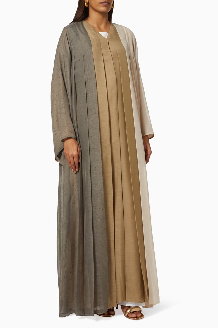 

Three Tone Pleated Abaya, Multicolour