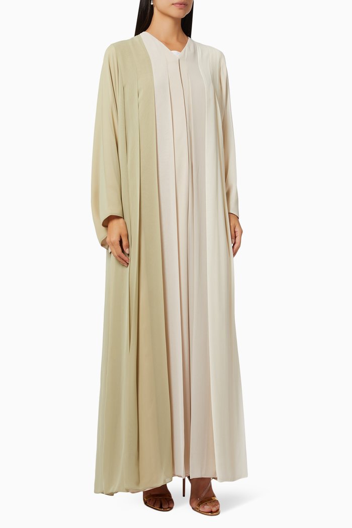 

Three Tone Pleated Abaya, Neutral