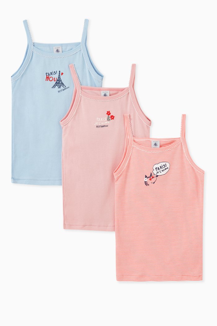 

Paris-themed Tank Top in Cotton Rib Knit, Set of 3, Multicolour