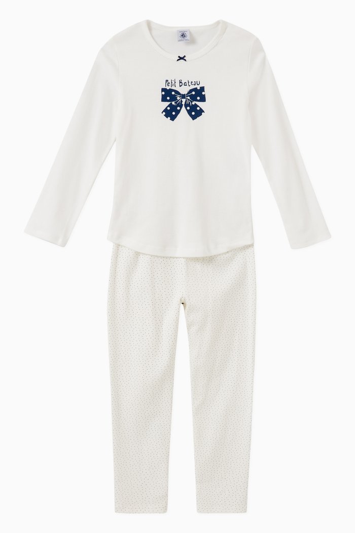 

Pyjama Set in Spotted Organic Cotton Rib Knit, White