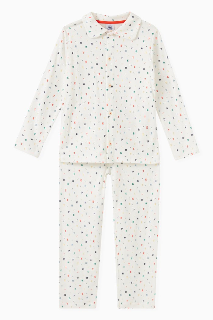 

Pyjama Set in Letter Print Organic Cotton Rib Knit, Multicolour