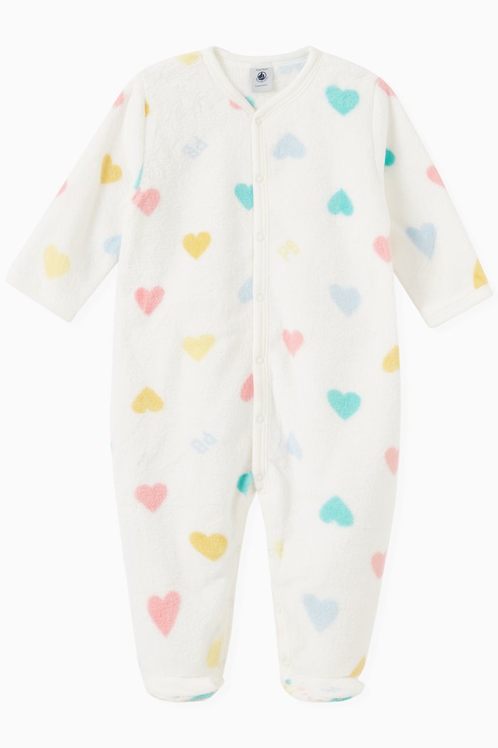 Onesie in Heart Patterned Fleece, Multicolour