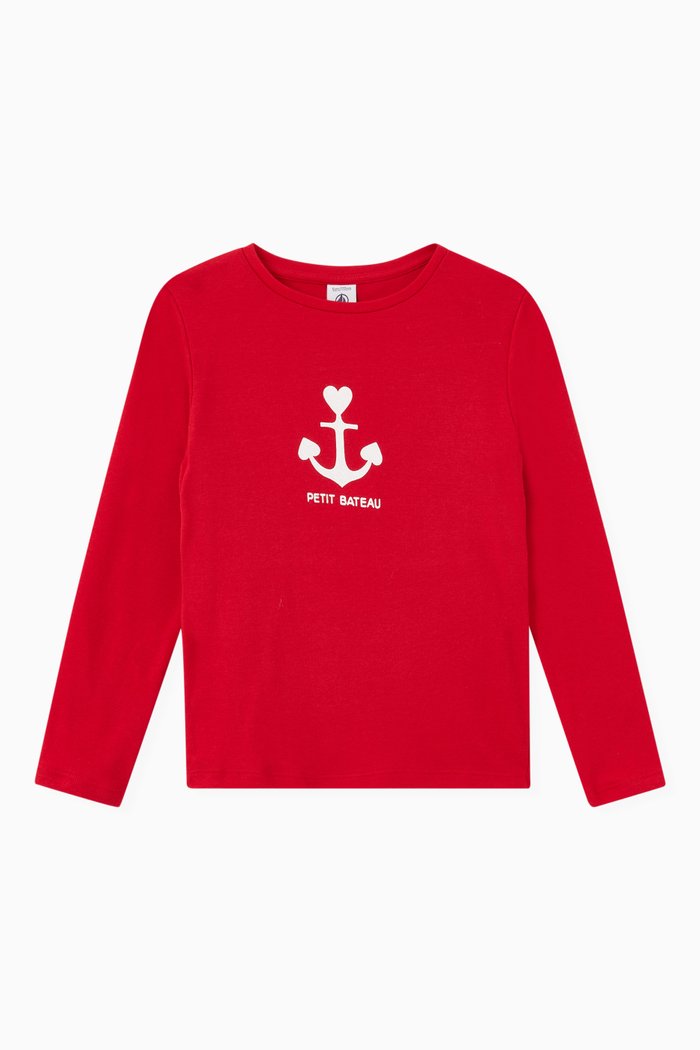 

Long Sleeve T-shirt in Cotton Rib Knit, Red