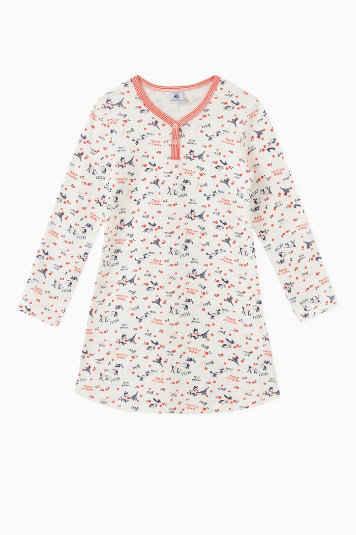 

Long Sleeve Dress in Paris Print Cotton Rib Knit, Multicolour