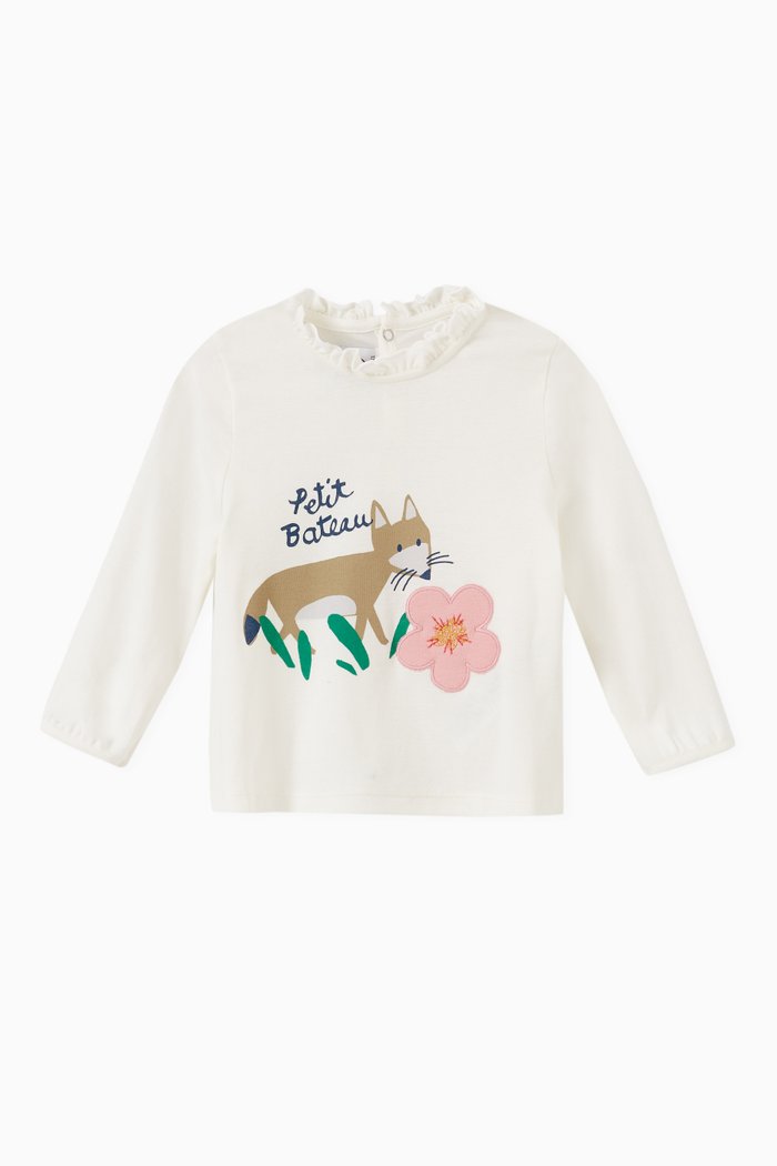 Fox Print Blouse in Cotton Rib Knit, White