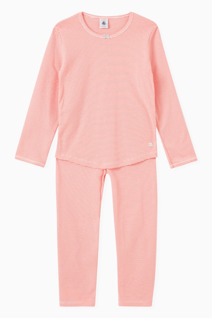 

Pyjama in Pinstriped Cotton Rib Knit, Pink