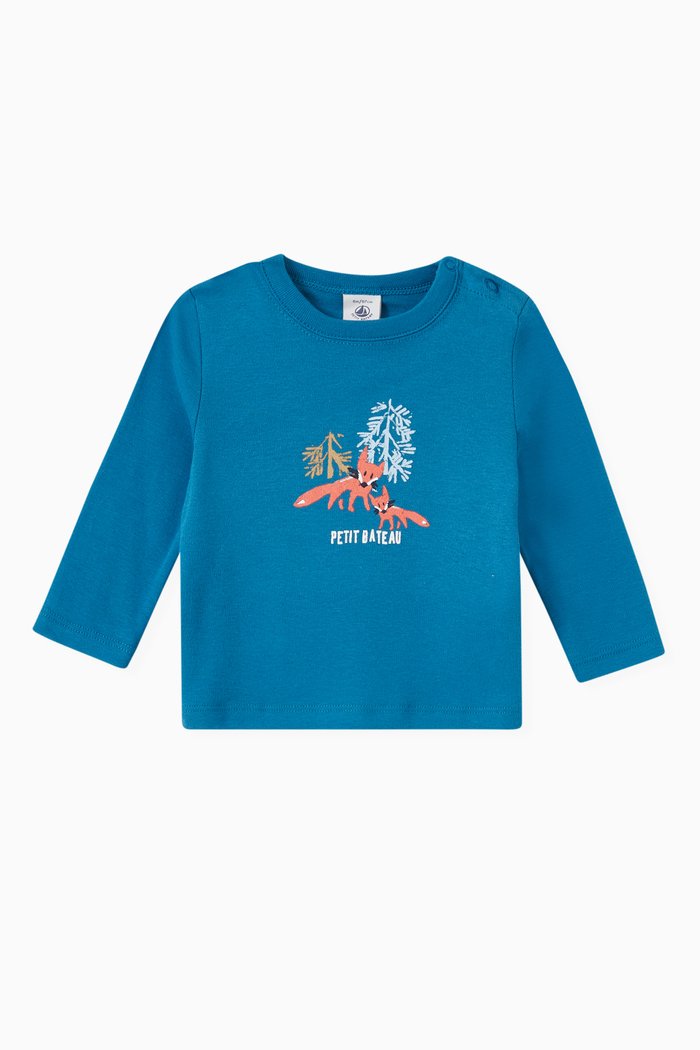 

Long Sleeve T-shirt in Cotton Rib Knit, Blue
