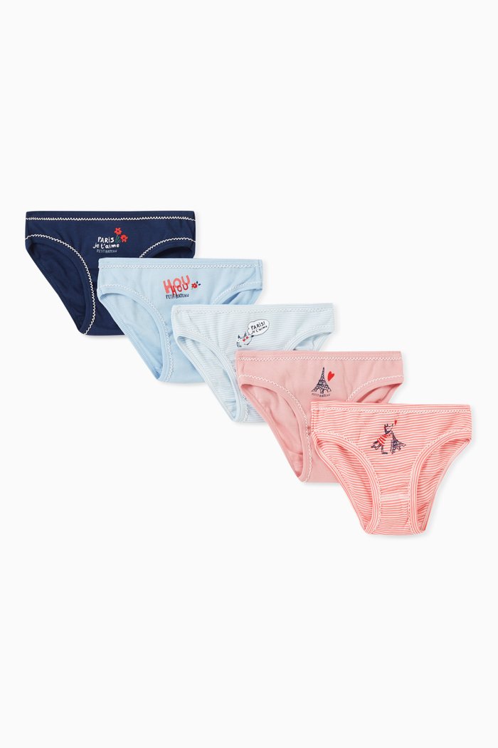 

Paris-themed Briefs in Pinstriped Cotton Rib Knit, Set of 5, Multicolour