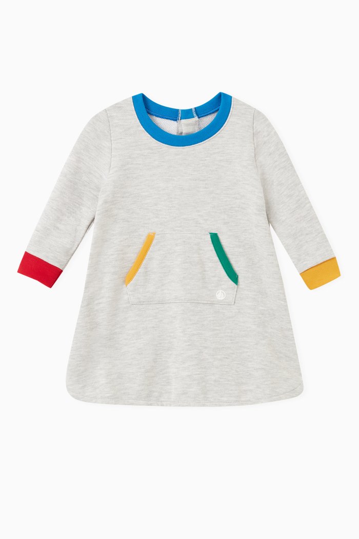 

Long Sleeve Dress in Cotton Fleece, Multicolour