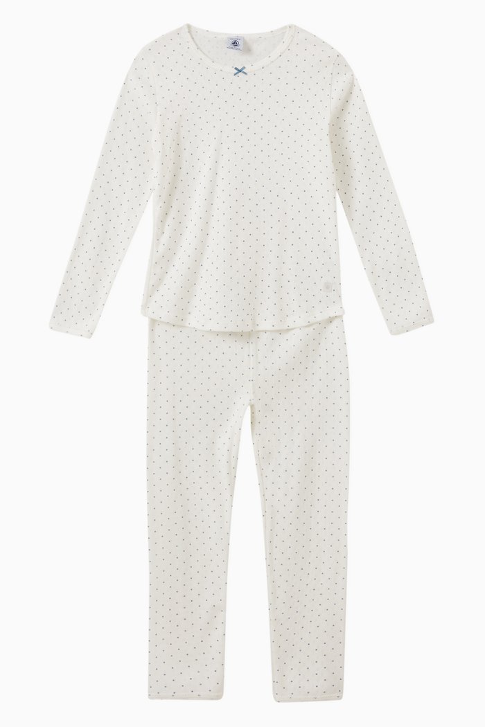 

Pyjama in Openwork Spotted Organic Cotton Rib Knit, White