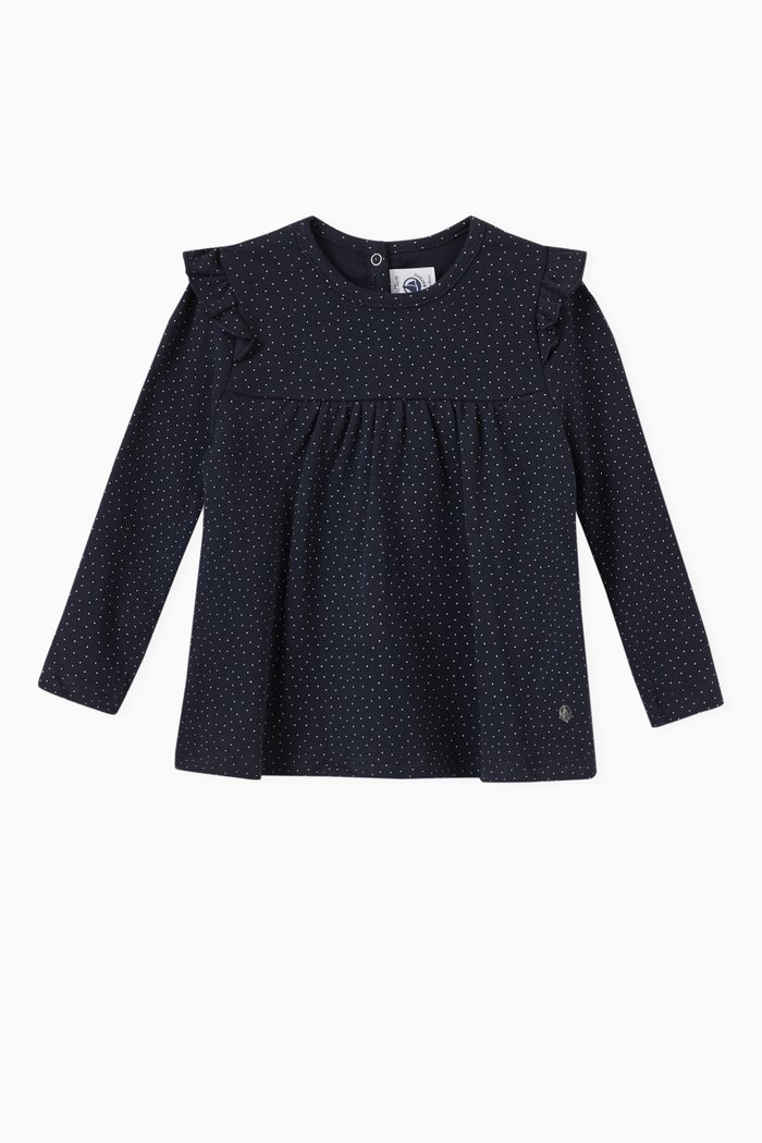 

Blouse in Spotty Cotton Jersey, Blue